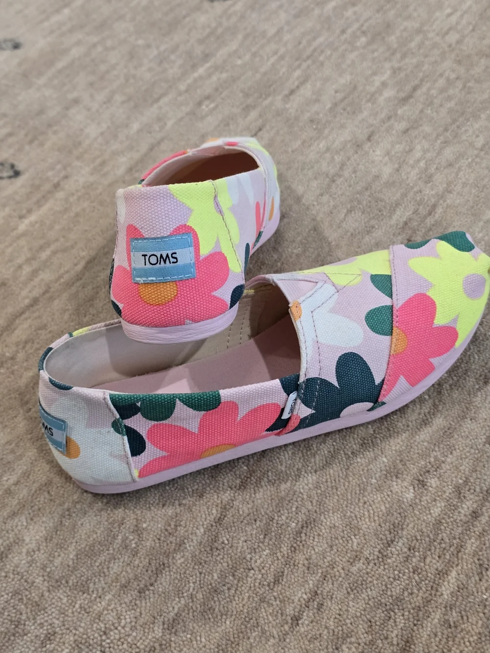 TOMS Kids Pink Floral Slip-On Shoes